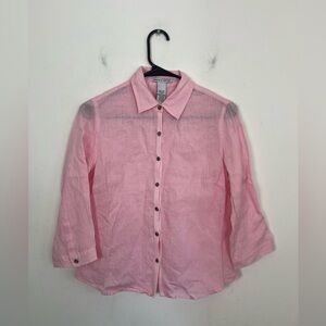 Deane & White Linen Sheer Pink Button Down Shirt Sz‎ S